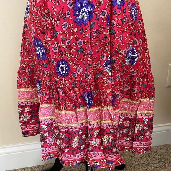 Red Floral Ruffle Wrap Dress - Picture 7 of 8